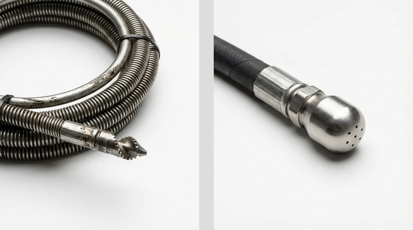 Drain snake cable and hydro jetting nozzle used for drain cleaning in Ness City, KS