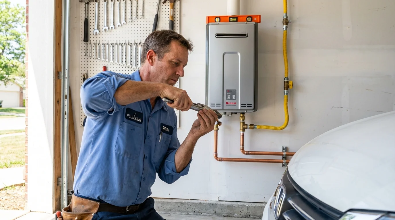 Tankless water heater installation by a Johns Plumbing LLC plumber in Ness City